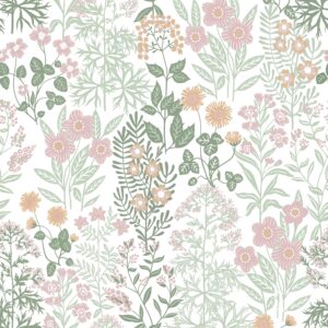 MelunMer Floral Wallpaper Peel and Stick Wallpaper Floral Contact Paper for Cabinets Nursery Wallpaper Botanical Self Adhesive Removable Wallpaper for Bedroom/Bathroom Wallpaper Waterproof 17.3"x78.7"