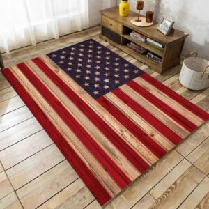 Puyosvr Vintage Retro American Flags Area Rug,3x5ft,Summer Stars and Stripes National Flag Wood Textured Printed Rug,Independence Day