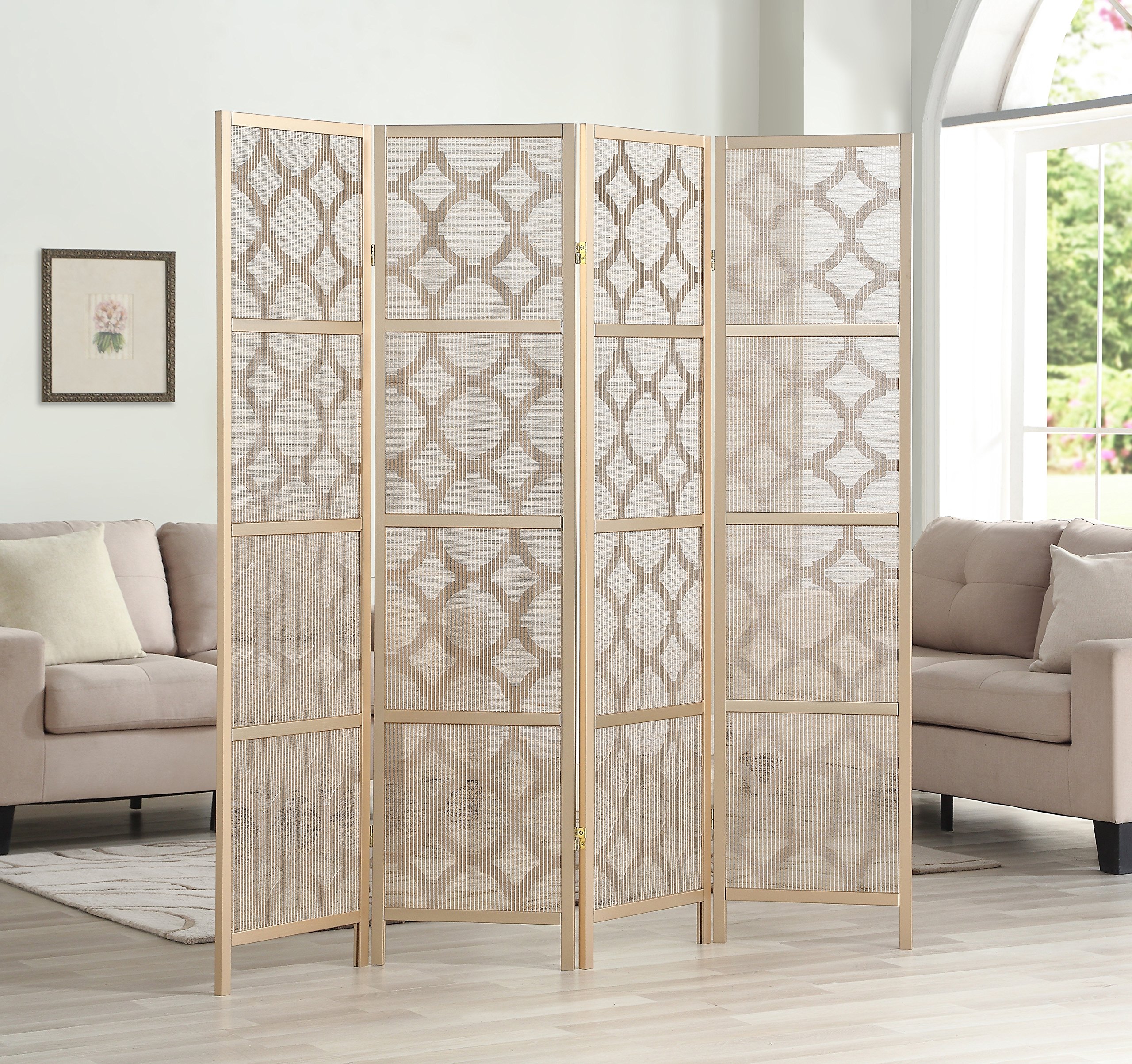 NicBex Room Divider 4 Panel Room Dividers with Quarterfoil Diamond Design Partition Room Dividers and Folding Privacy Screens Wall Divider for Home, Room Separation,69.28"W x 17.32"D x 70.31"H, Gold