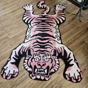 Generic 5ft Pink Tibetan Tiger Area Rug pet Bed Tufted High Pile XLarge Indoor Machine Washable Carpet Nonslip TPR Backing - Bedroom, Bathroom, Living & Dining Room