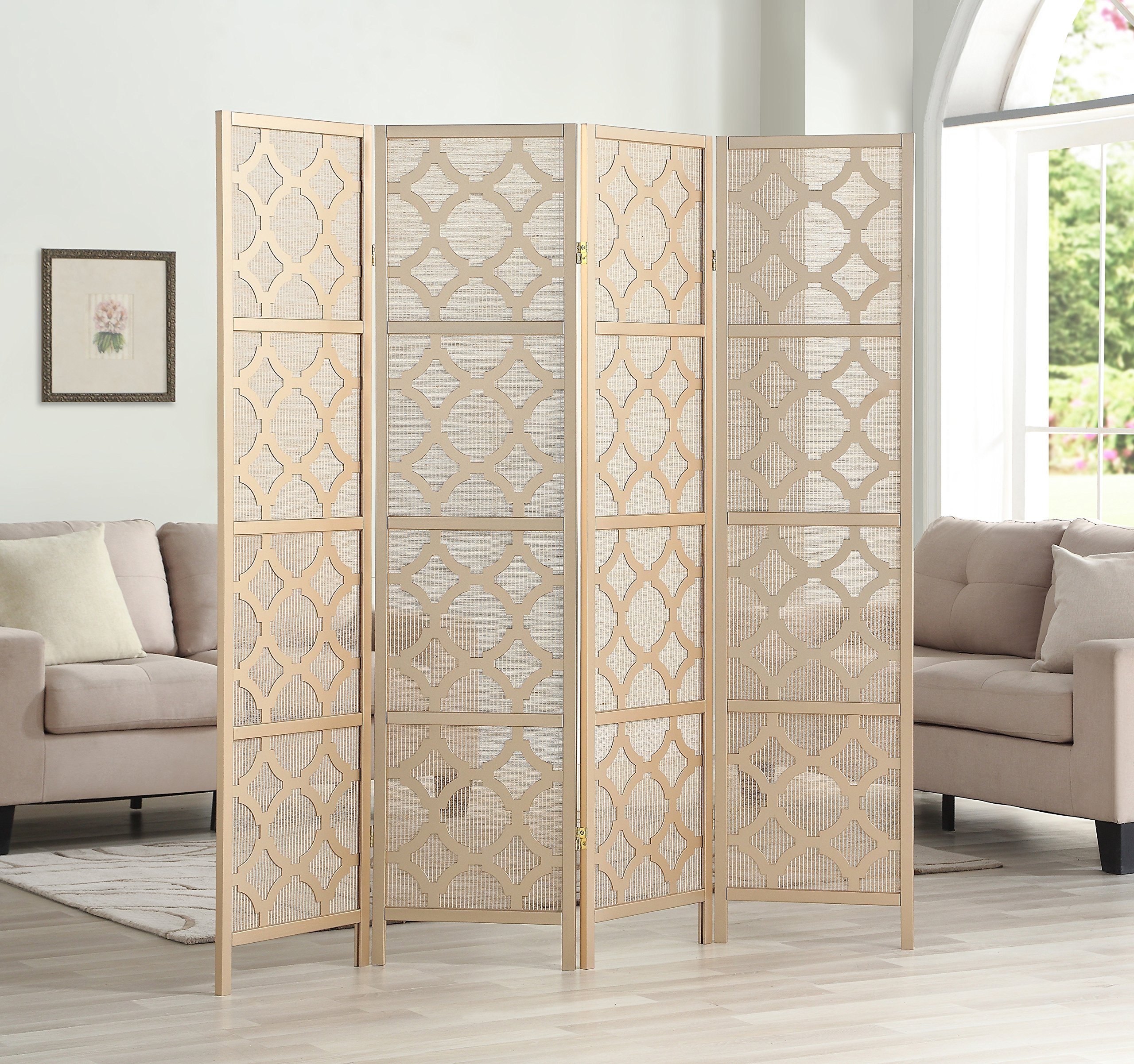 NicBex Room Divider 4 Panel Room Dividers with Quarterfoil Diamond Design Partition Room Dividers and Folding Privacy Screens Wall Divider for Home, Room Separation,69.28"W x 17.32"D x 70.31"H, Gold