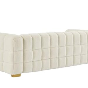 3 Seater Boucle Upholstered Loveseat Sofa Couch, Teddy Fleece Deep-Seat Cloud Modular Couch with Metal Golden Legs and Decor Pillows, Minimalist Style Oversized Love Seat for Living Room, Office