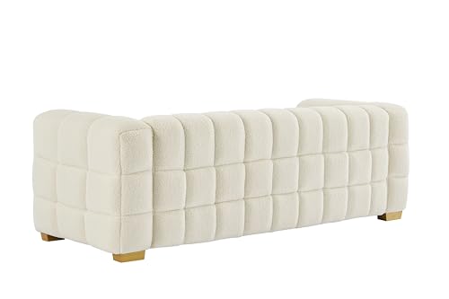 3 Seater Boucle Upholstered Loveseat Sofa Couch, Teddy Fleece Deep-Seat Cloud Modular Couch with Metal Golden Legs and Decor Pillows, Minimalist Style Oversized Love Seat for Living Room, Office