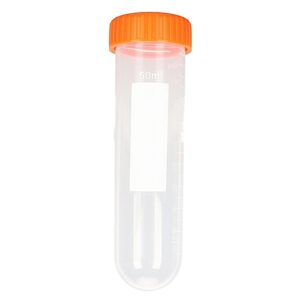 zoomto 50ml centrifuge tubes,50pcs round tubes sterile,leak-proof screw caps(orange), plastic container with graduated and write marks, non-pyrogenic, dnase/rnase free, human dna-free (bag pack)