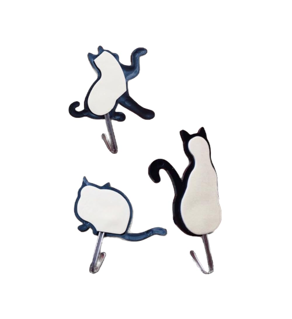 KUDOS.JP Adhesive Hooks, Cute Kawaii Cats Wall Mounted Double Sided Tape Hooks for Towel, Coat, Scarf, Hat, Key - Japan Import