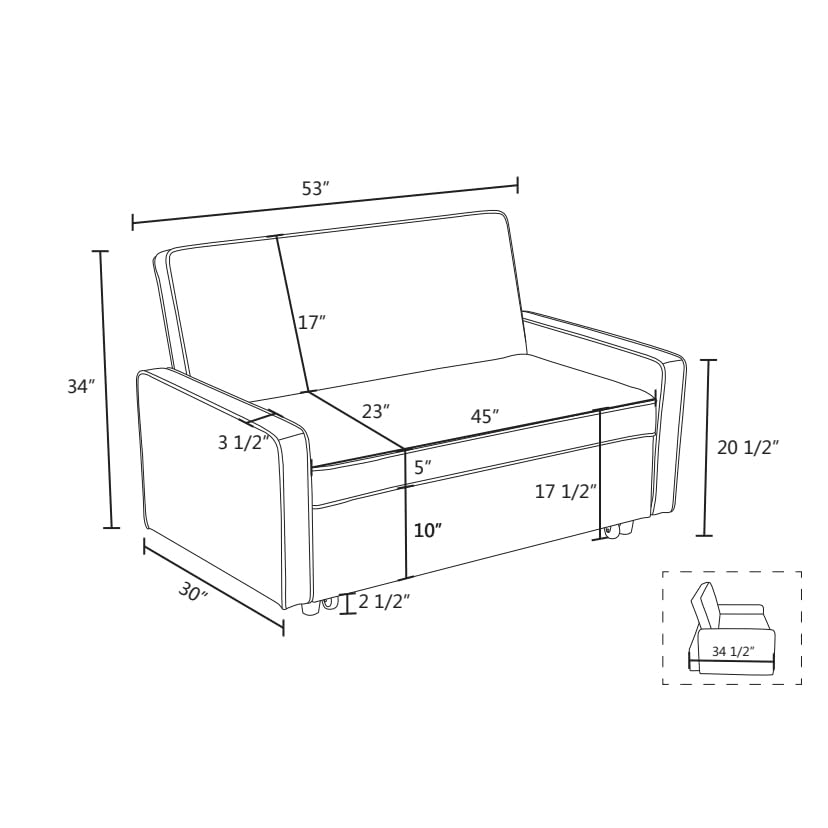 NicBex MZX-Emma-SF-00001-DX Sofa Couch, 53" W, Flannel-Light Grey