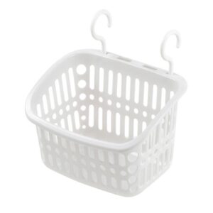 wohpnle plastic hanging shower caddy basket, bathroom organizing basket with hook draining holes shower organizer for bathroom, kitchen, dorm room(white)