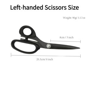 Mxeiwzx Left-Handed Scissors for Adults, 8 Inch Titanium Coating with Stainless Steel Blade, for Dressmaking, Leather Professional Sewing Fabric, Crafting and Home General Use, Black