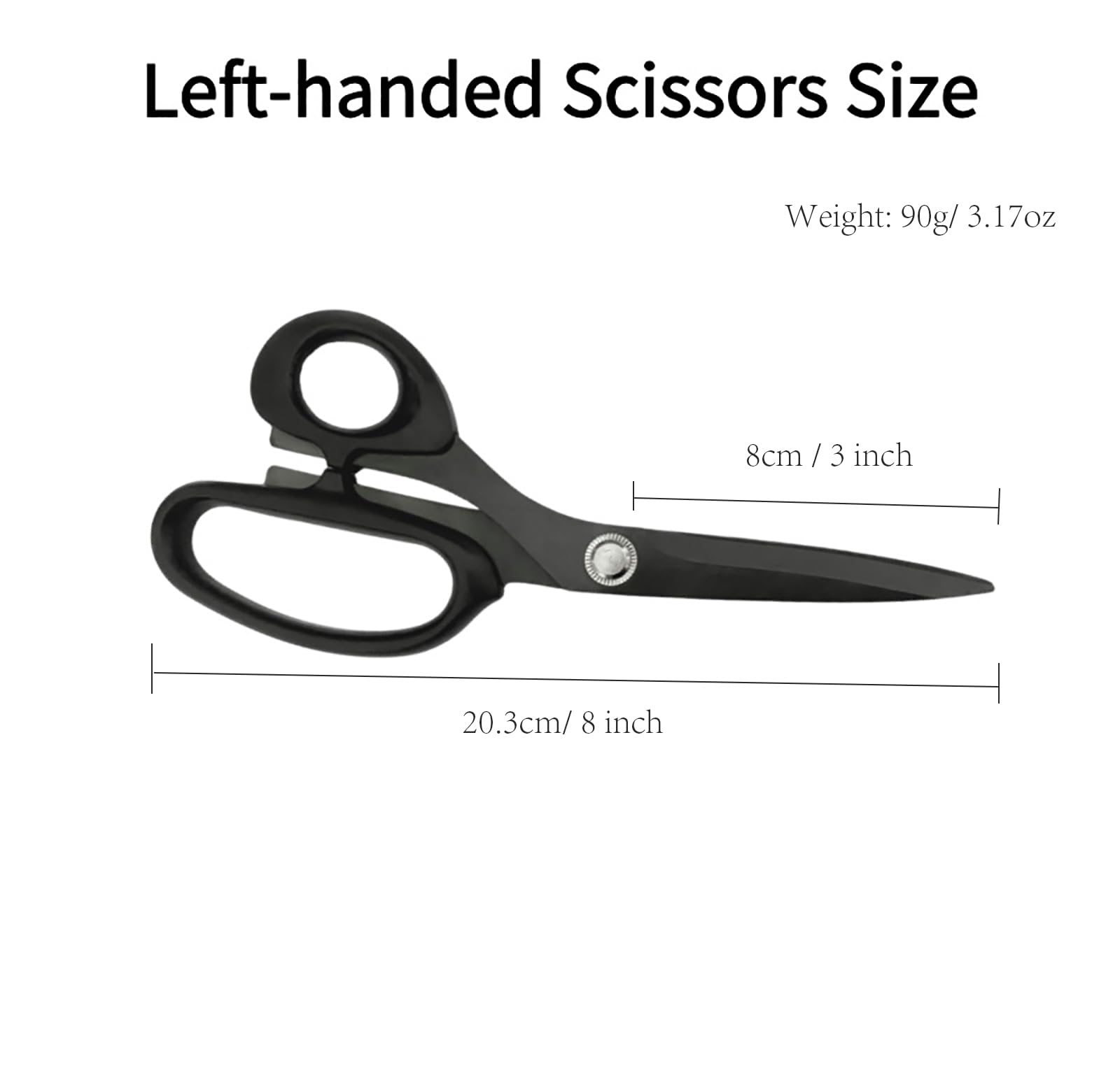 Mxeiwzx Left-Handed Scissors for Adults, 8 Inch Titanium Coating with Stainless Steel Blade, for Dressmaking, Leather Professional Sewing Fabric, Crafting and Home General Use, Black