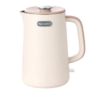 nueve&five 1.7l electric kettle,double wall electric tea kettle,auto shut off,1200w hot water kettle electric of 304 stainless steel-cream white