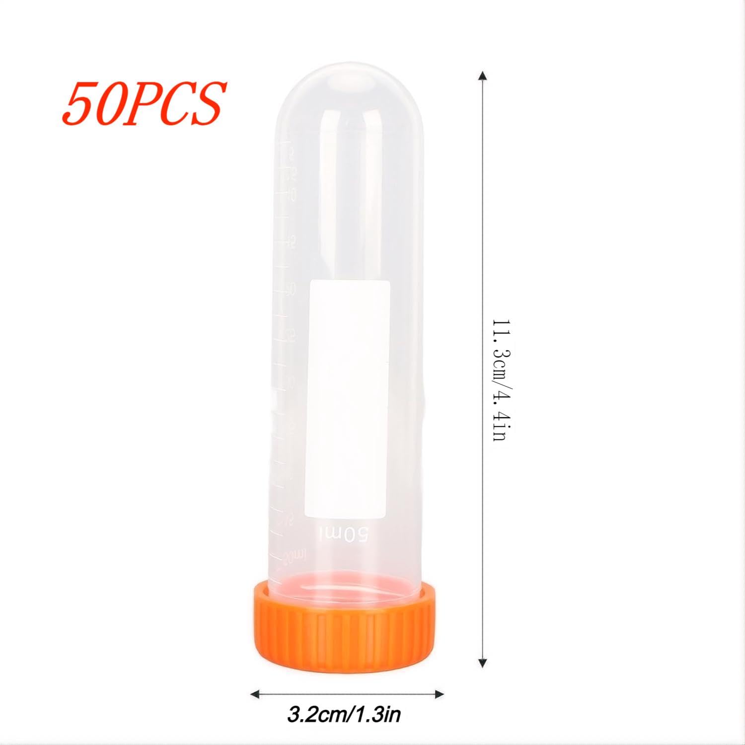 zoomto 50mL Centrifuge Tubes,50PCS Round Tubes Sterile,Leak-Proof Screw Caps(Orange), Plastic Container with Graduated and Write Marks, Non-pyrogenic, DNase/RNase Free, Human DNA-Free (Bag Pack)