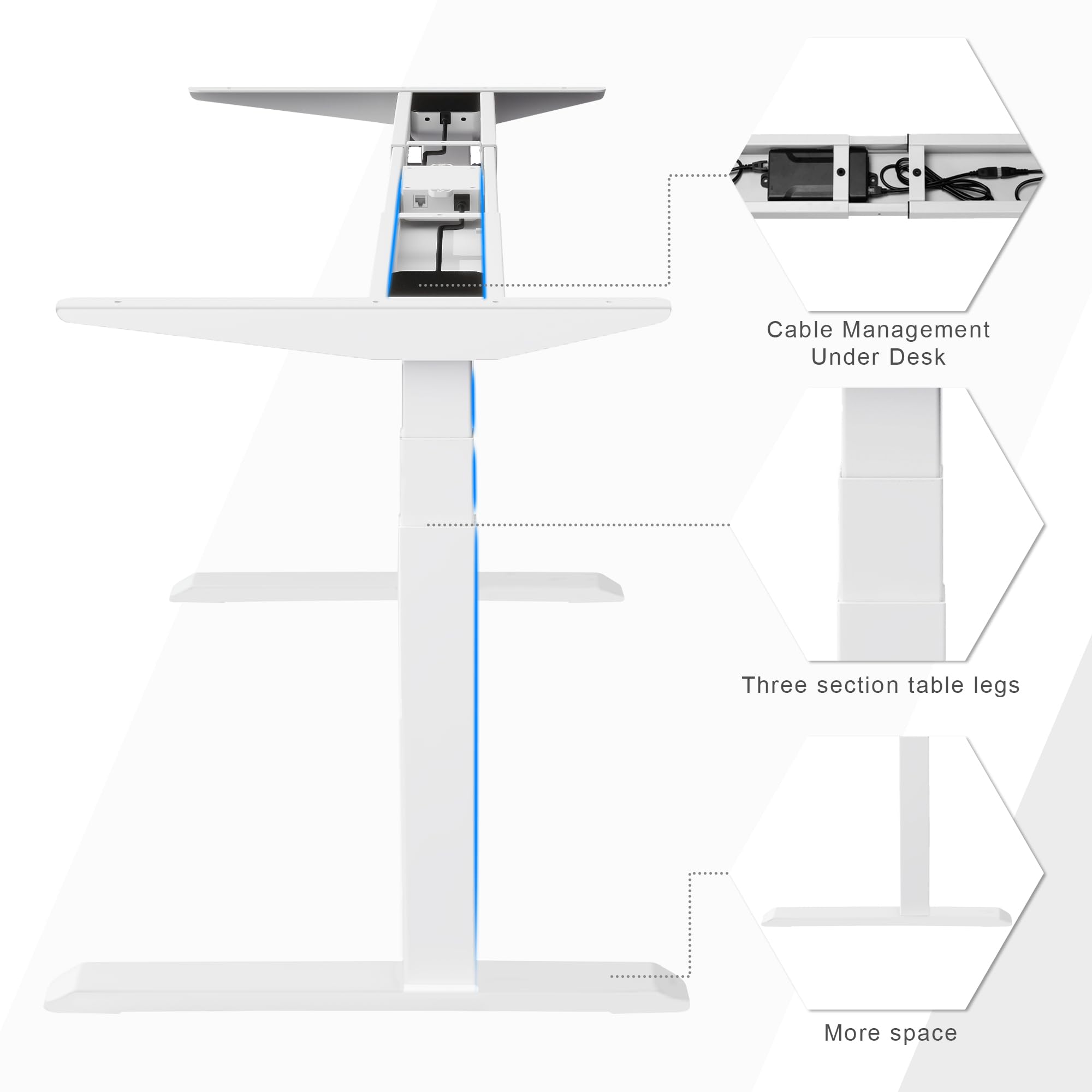 Fromann Electric Dual Motor 3 Tier Legs Standing Desk Frame Heavy Duty Sit Stand up Height Adjustable Desk Base for Home and Office (White)