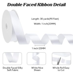 Double Faced White Ribbon 1 inch 30 Yards White Satin Ribbon Stocking Stuffers for Gift Wrapping Crafts Flower Bouquet Wedding Party Christmas Decorations