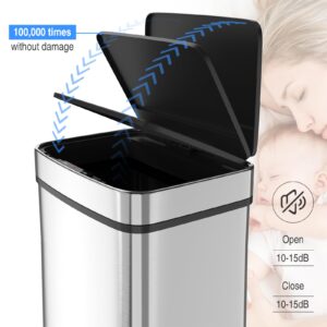 Ufurpie 16 Gallon Double Layer Trash Can with Automatic Lid, Double Compartment Bin Inner Buckets, Touchless Smart Sensor Stainless Steel Thickened Garbage Can, Waste Bin for Home, Kitchen, Office