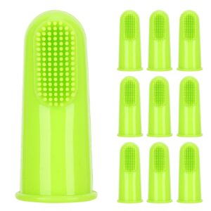 cdql 10pcs pet finger toothbrush - dog finger toothbrush for dog teeth cleaningv - soft silicone green teeth cleaning tool - dog tooth brush for small and large pets (green)