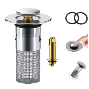 pop-up bathroom sink hair catcher with removable stainless steel filter fits most sinks & drains easy to install & clean durable brass core perfect for bathroom & kitchen