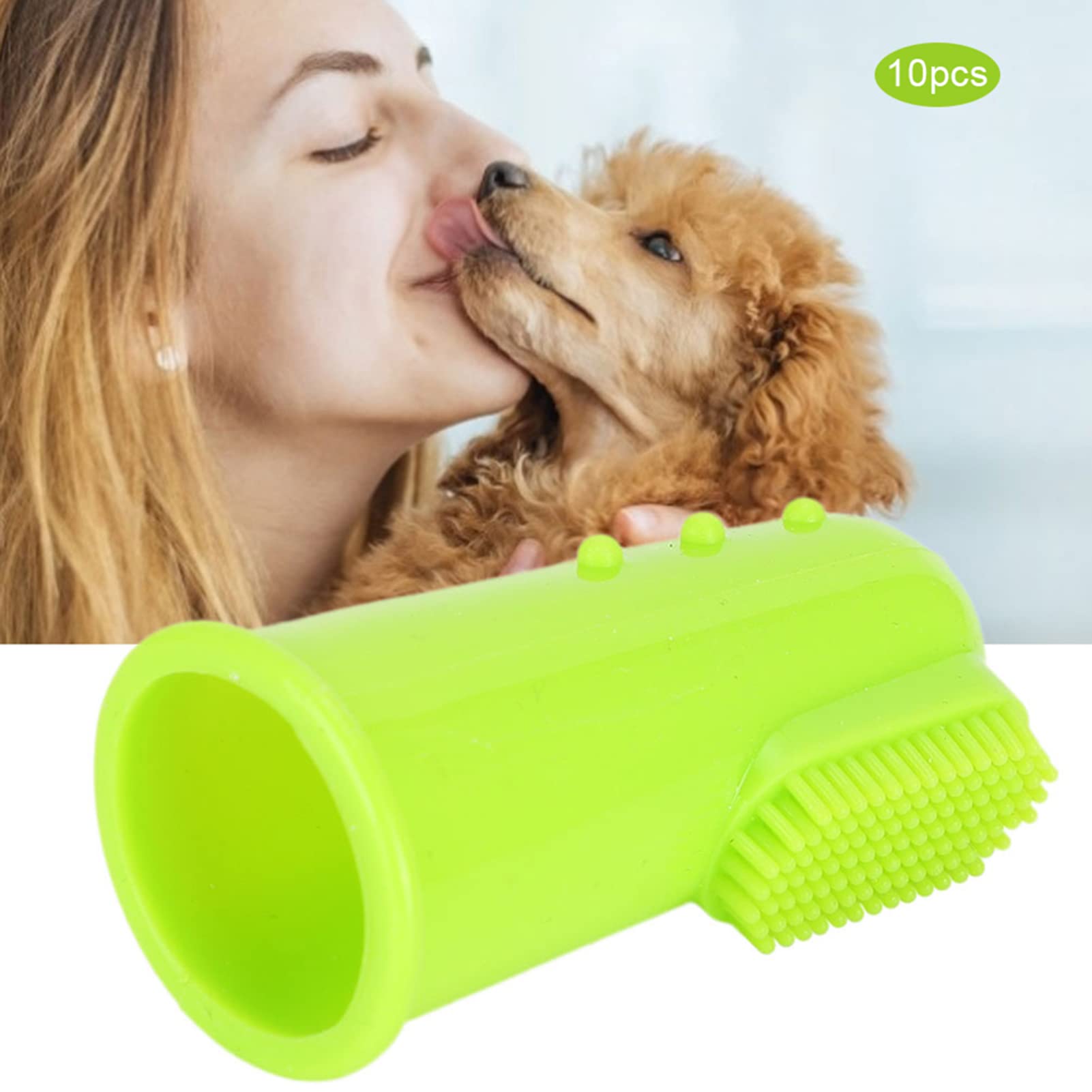 CDQL 10Pcs Pet Finger Toothbrush - Dog Finger Toothbrush for Dog Teeth Cleaningv - Soft Silicone Green Teeth Cleaning Tool - Dog Tooth Brush for Small and Large Pets (Green)