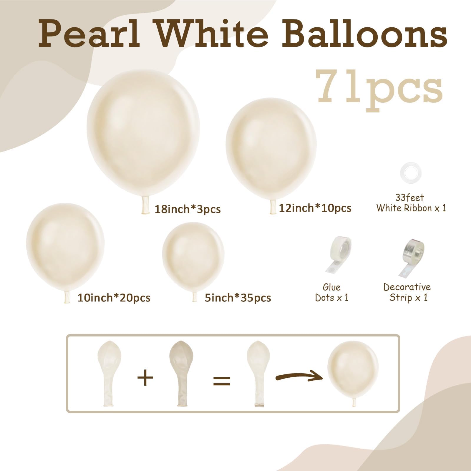 Pearl White Balloons, Double Stuffed White Balloons Different Sizes 5/10/12/18 Inch Pearl Balloon Arch Garland Kit for Wedding Engagement Bridal Baby Shower Birthday Party Decorations…