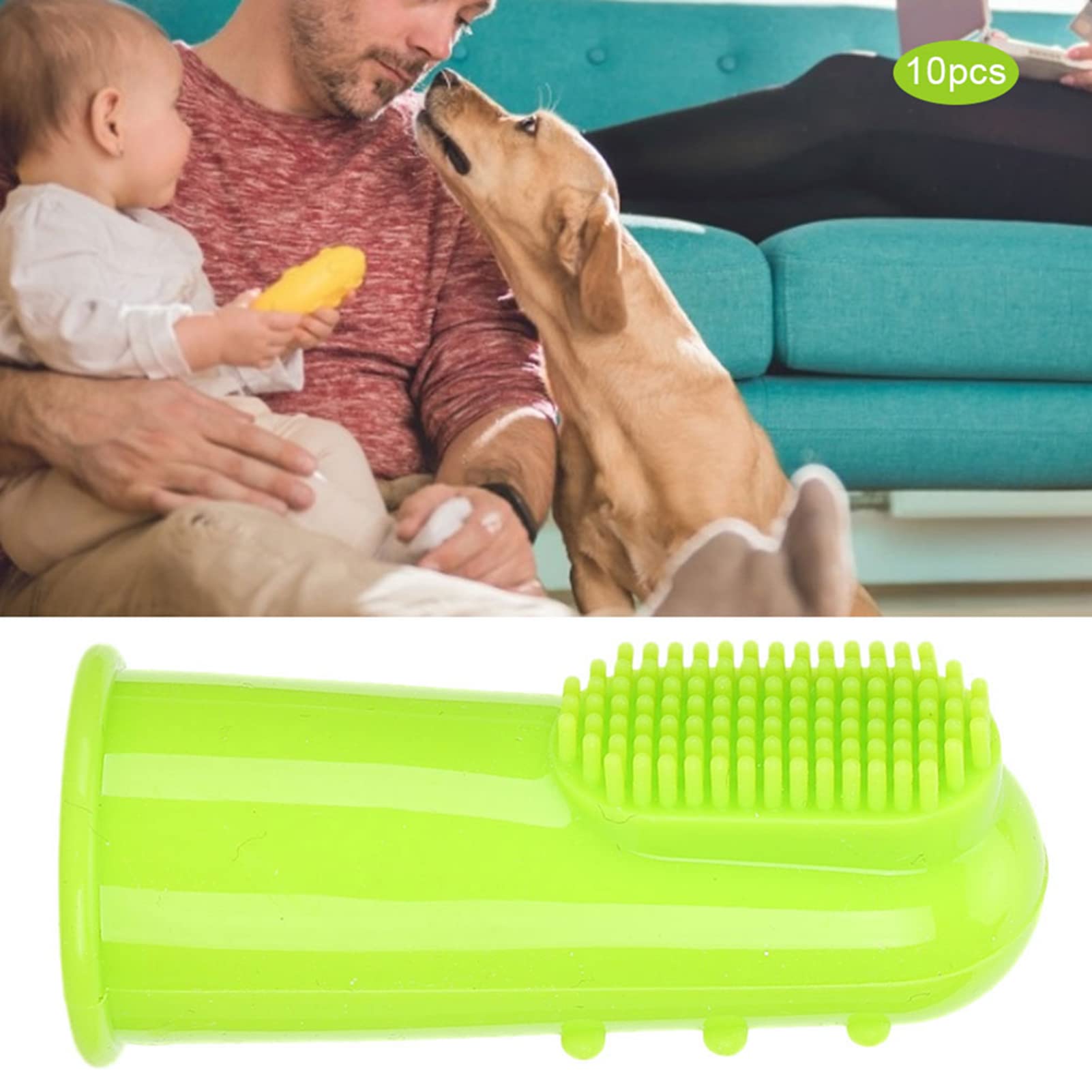 CDQL 10Pcs Pet Finger Toothbrush - Dog Finger Toothbrush for Dog Teeth Cleaningv - Soft Silicone Green Teeth Cleaning Tool - Dog Tooth Brush for Small and Large Pets (Green)