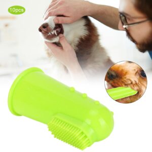 CDQL 10Pcs Pet Finger Toothbrush - Dog Finger Toothbrush for Dog Teeth Cleaningv - Soft Silicone Green Teeth Cleaning Tool - Dog Tooth Brush for Small and Large Pets (Green)