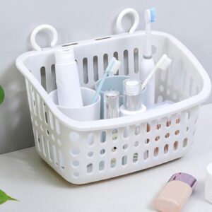 WOHPNLE Plastic Hanging Shower Caddy Basket, Bathroom Organizing Basket with Hook Draining Holes Shower Organizer for Bathroom, Kitchen, Dorm Room(white)