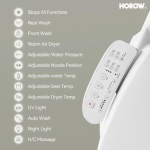 HOROW T0338W One Piece Toilet with Smart Bidet Seat, Elongated ADA Height Toilets with Heated Seat, Luxury Smart Toilet with Bidet Built-in, Dual Flush 12'' Rough-in, MAP 1000g, Standard White Toilet