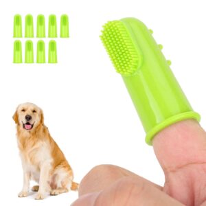 CDQL 10Pcs Pet Finger Toothbrush - Dog Finger Toothbrush for Dog Teeth Cleaningv - Soft Silicone Green Teeth Cleaning Tool - Dog Tooth Brush for Small and Large Pets (Green)