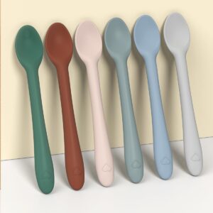 KingKam Silicone Baby Spoons 6 Pack, First Stage Infant Spoons Utensils for Parent & Self-Feeding, Bendable Toddles Training Spoons with Soft-Tip, Dishwasher Safe & Boil-proof