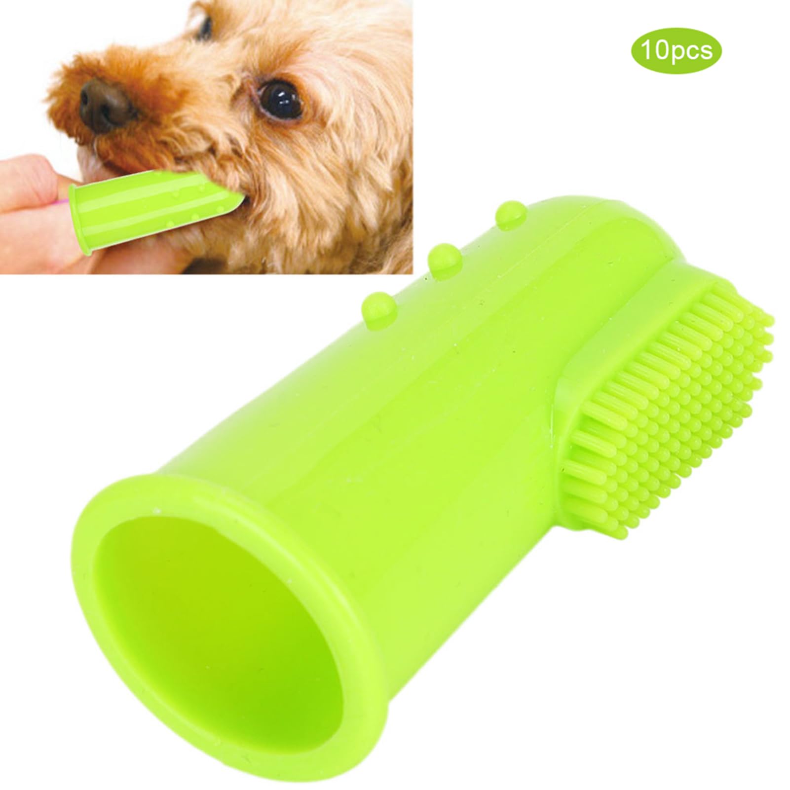 CDQL 10Pcs Pet Finger Toothbrush - Dog Finger Toothbrush for Dog Teeth Cleaningv - Soft Silicone Green Teeth Cleaning Tool - Dog Tooth Brush for Small and Large Pets (Green)