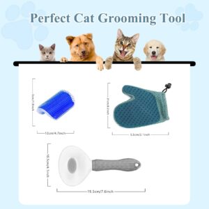 4 Pcs Cat Brush Kit for Indoor Cats, Self-Cleaning Slicker Cat Brush, Cat Brush Glove, and 2 Cat Wall Scratchers for Easy Shedding, Detangling, and Relaxing Grooming for Long and Short-Haired Cats