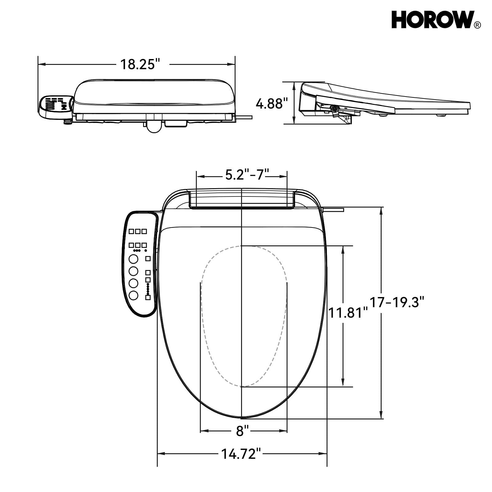 HOROW T0338W One Piece Toilet with Smart Bidet Seat, Elongated ADA Height Toilets with Heated Seat, Luxury Smart Toilet with Bidet Built-in, Dual Flush 12'' Rough-in, MAP 1000g, Standard White Toilet