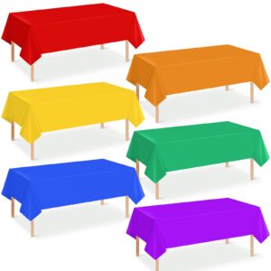 6 pack 6 color rainbow theme tablecloth assorted color plastic tablecloth disposable colorful rectangle table covers for fiesta wedding birthday picnic graduation party decorations, 54 x 108 inch