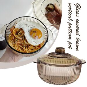 Glass Ribbed Pot,Glass Cooking Pot with Lids,Heat Resistant Borosilicate Glass Cookware Stovetop Pot Set,Simmer Pot with Cover Safe for Soup, Milk, Baby Food (brown)