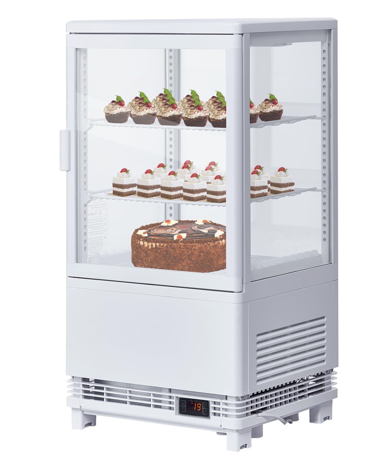 EastVita Display Commercial Refrigerator Case，2.1 Cu.Ft Display Fridge Single-Door Pastry Display Case With Interior Led Lighting, Double-Layered Glass Bakery Display Refrigerator 白色