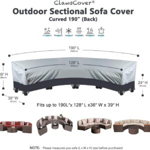 ClawsCover 6-8 Seater Curved Outdoor Patio Sectional Couch Covers Heavy Duty Waterproof Fadeless 600D Weatherproof Outside Sofa Chair Furniture Set Cover,190"/128"Lx36"Wx39"/24"H