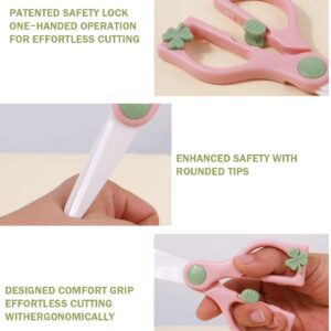 Baby Food Scissors Kicthen Shears -2Pack Portable Healthy Cute Kids Ceramic Scissors with Safety Lock and Storage Travel Case - Ideal for Cutting Meat, Chicken, Vegetables, and Fruits (Pink+Green)