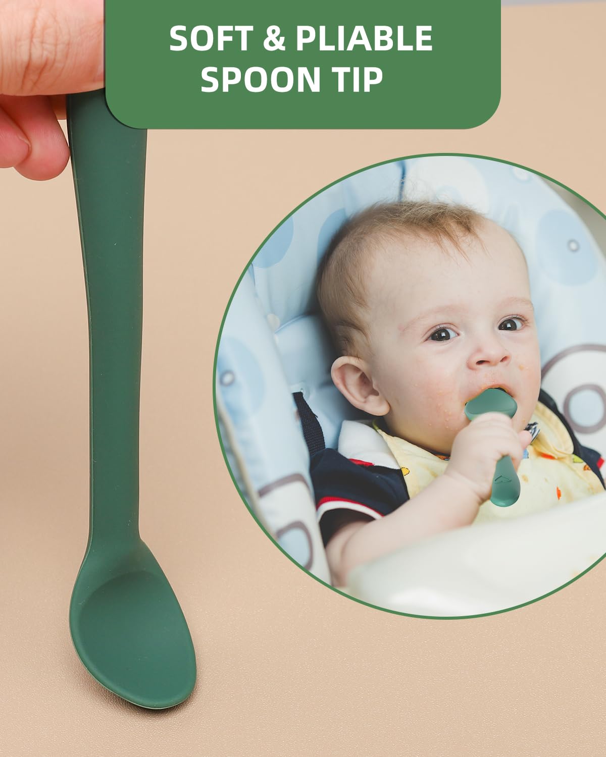 KingKam Silicone Baby Spoons 6 Pack, First Stage Infant Spoons Utensils for Parent & Self-Feeding, Bendable Toddles Training Spoons with Soft-Tip, Dishwasher Safe & Boil-proof