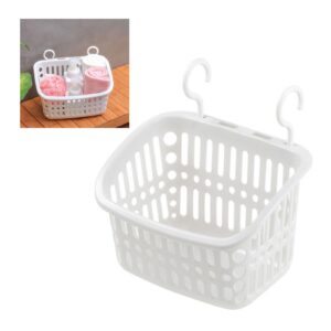 WOHPNLE Plastic Hanging Shower Caddy Basket, Bathroom Organizing Basket with Hook Draining Holes Shower Organizer for Bathroom, Kitchen, Dorm Room(white)