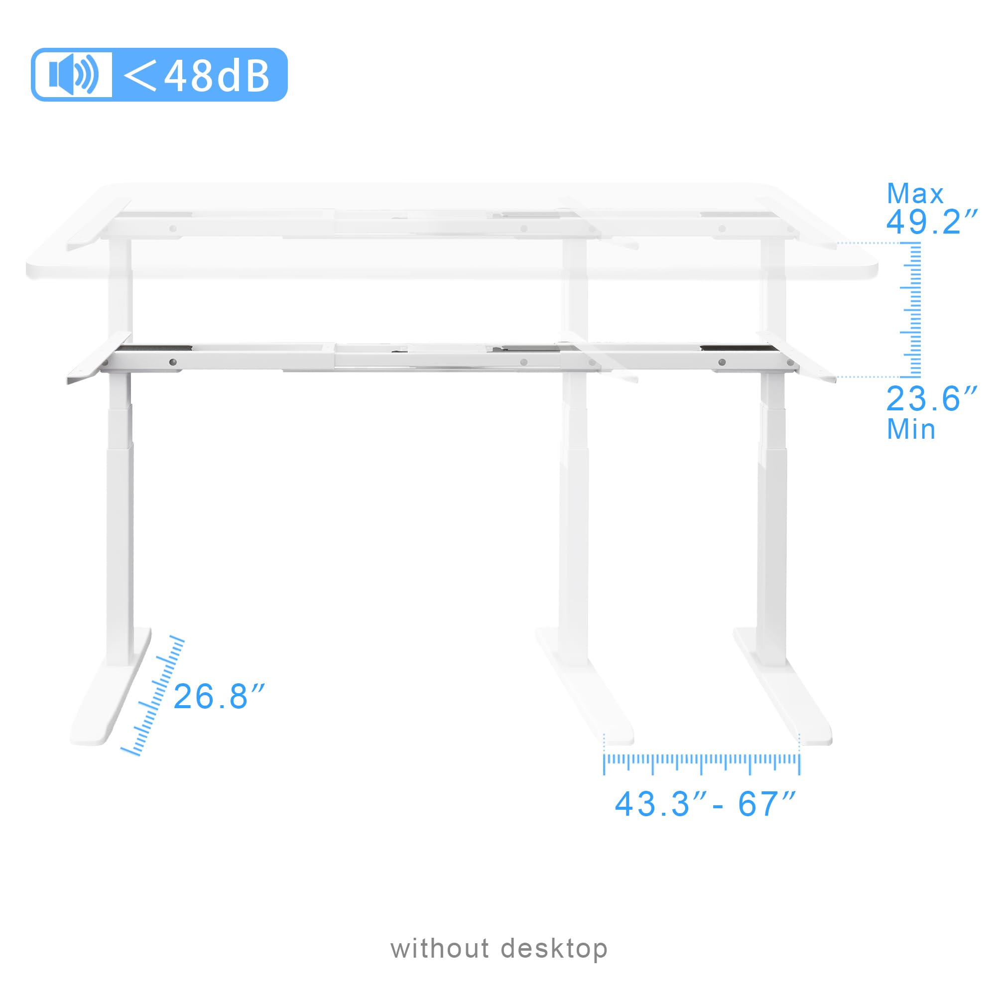 Fromann Electric Dual Motor 3 Tier Legs Standing Desk Frame Heavy Duty Sit Stand up Height Adjustable Desk Base for Home and Office (White)