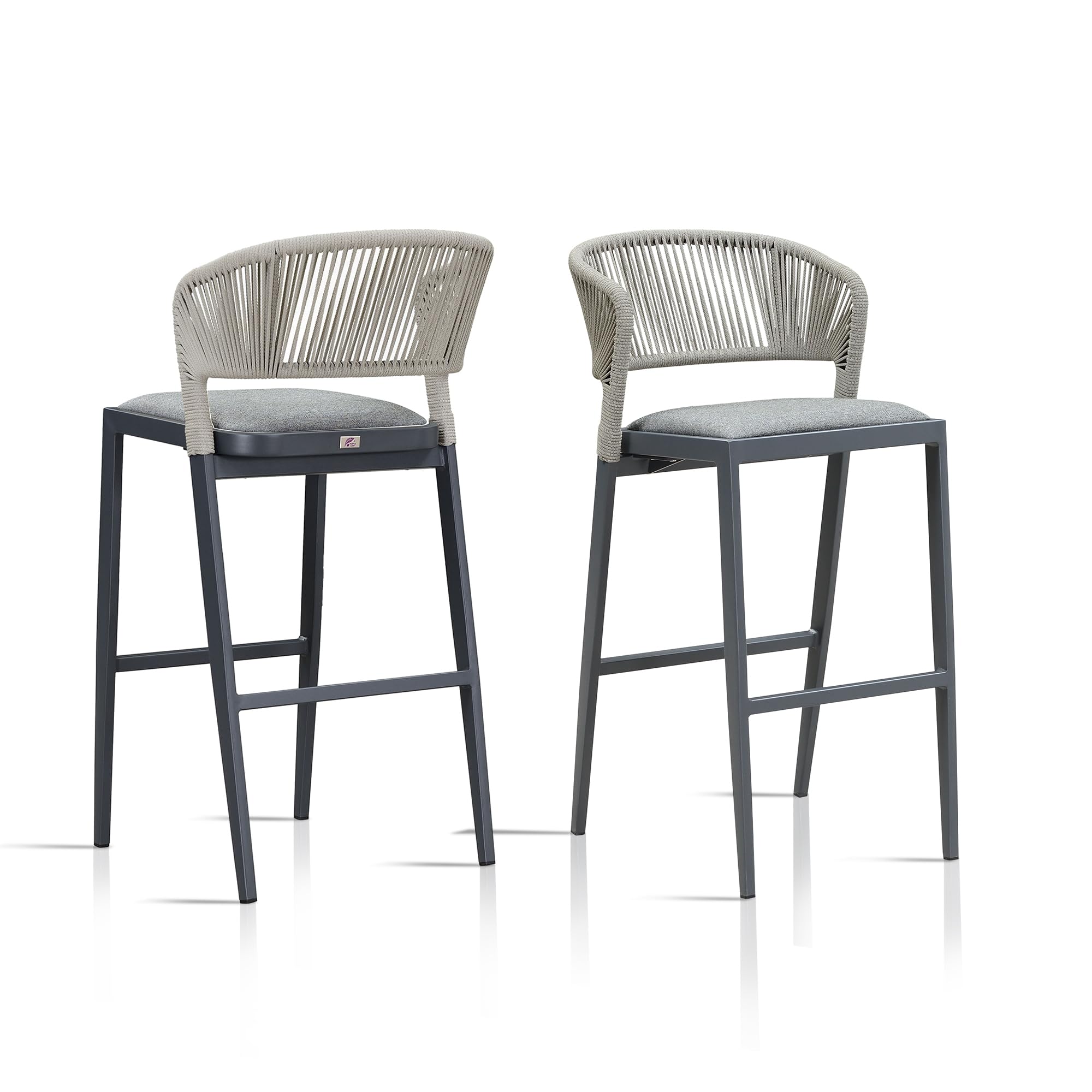 PURPLE LEAF Bar Stool Set of 2 Outdoor Bar Chairs with Footrest Bar Height Stools Hold 300 Pounds Wicker Dark Gray Barstools