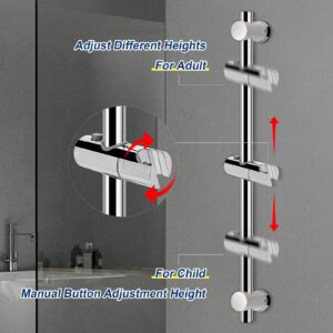 NearMoon Shower Slide Bar with Height/Angle Adjustable Handheld Shower head Holder, Bathroom SUS 304 Stainless Steel Shower Head Holder for Bath (Screw Mounted, Chrome Finish)