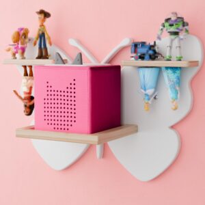 eostbe butterfly tonie shelf for tonie and tonie box - white magnetic tonie wooden floating shelf for tonie storage, cute tonie wall shelf for 8-12 tonie figures,tonie box shelf wall mounted for kids