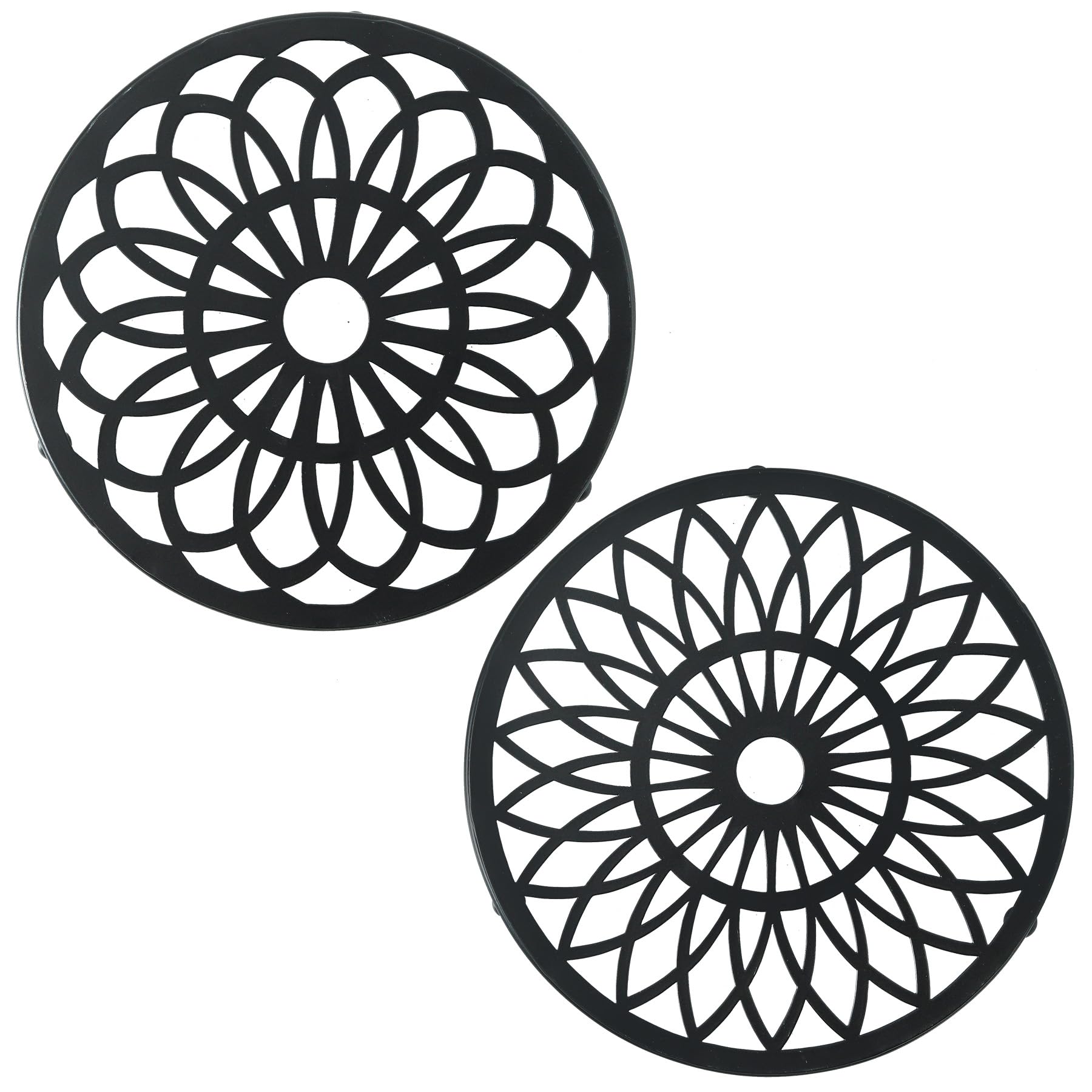 TEAKISS 2 Pack Decorative Round Flower Trivets - 7 Inch Iron Pot Pads, Black Elegant Kitchen and Dining Table Protector, Teapot Stands Holders