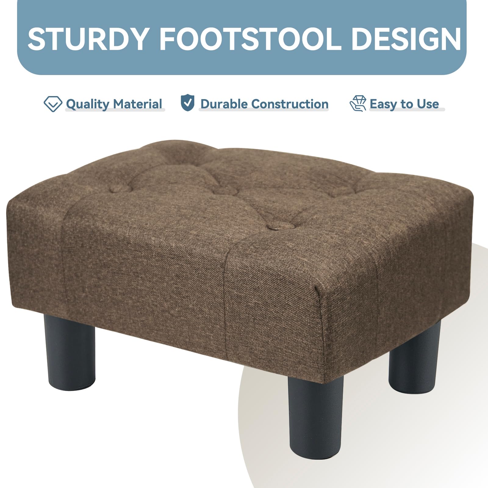 Poofzy Small Foot Stool Ottoman, Linen Ottoman Foot Rest with Legs, Rectangle Foolstool Ottomans for Couch, Ottoman Foot Stools for Living Room Entryway (Brown)