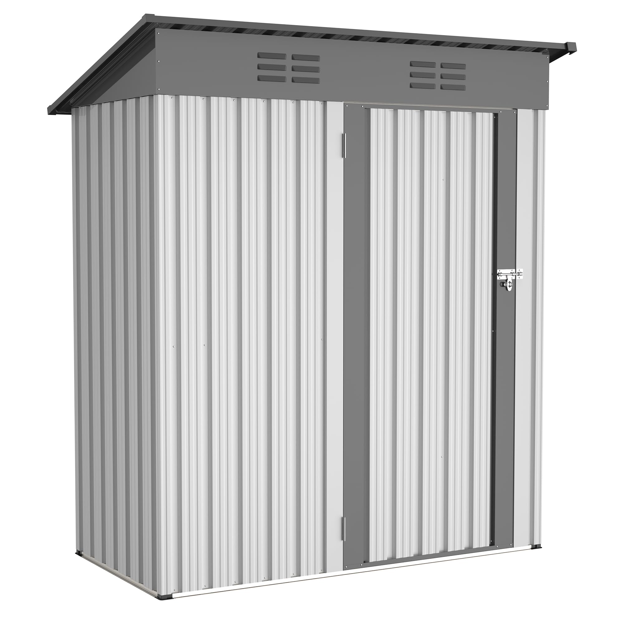 Outdoor Storage Shed 5 X 3 Ft Galvanized Metal Garden Shed with Lockable Doors, Tool Storage Shed for Patio Lawn Backyard Trash Cans