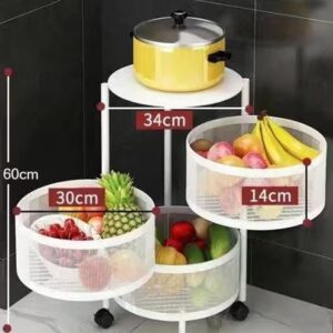 Boncun Rotating Storage Shelves Rack for Kitchen vegetable Storage Organizer Fruit Basket floor stand Shelf fruit tower Potato Onion (White Rotating Square 3 Tier)