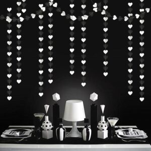 Black White-Silver Party-Decoration Heart Garland - 52ft 21st Men Birthday New Years Eve Hanging Backdrop Streamers,Graduation Engagement Wedding Bachelorette Banner Supplies Decor Lasting Surprise