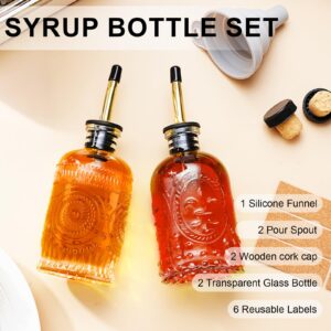 gegewawa Glass Coffee Syrup Dispenser Bottles Set 2 Pack 7 OZ, Simple Syrup Bottles with Metal Pour Spout, Syrup Dispenser for Coffee Bar Accessories for Maple Honey Syrup Oil and Sauces