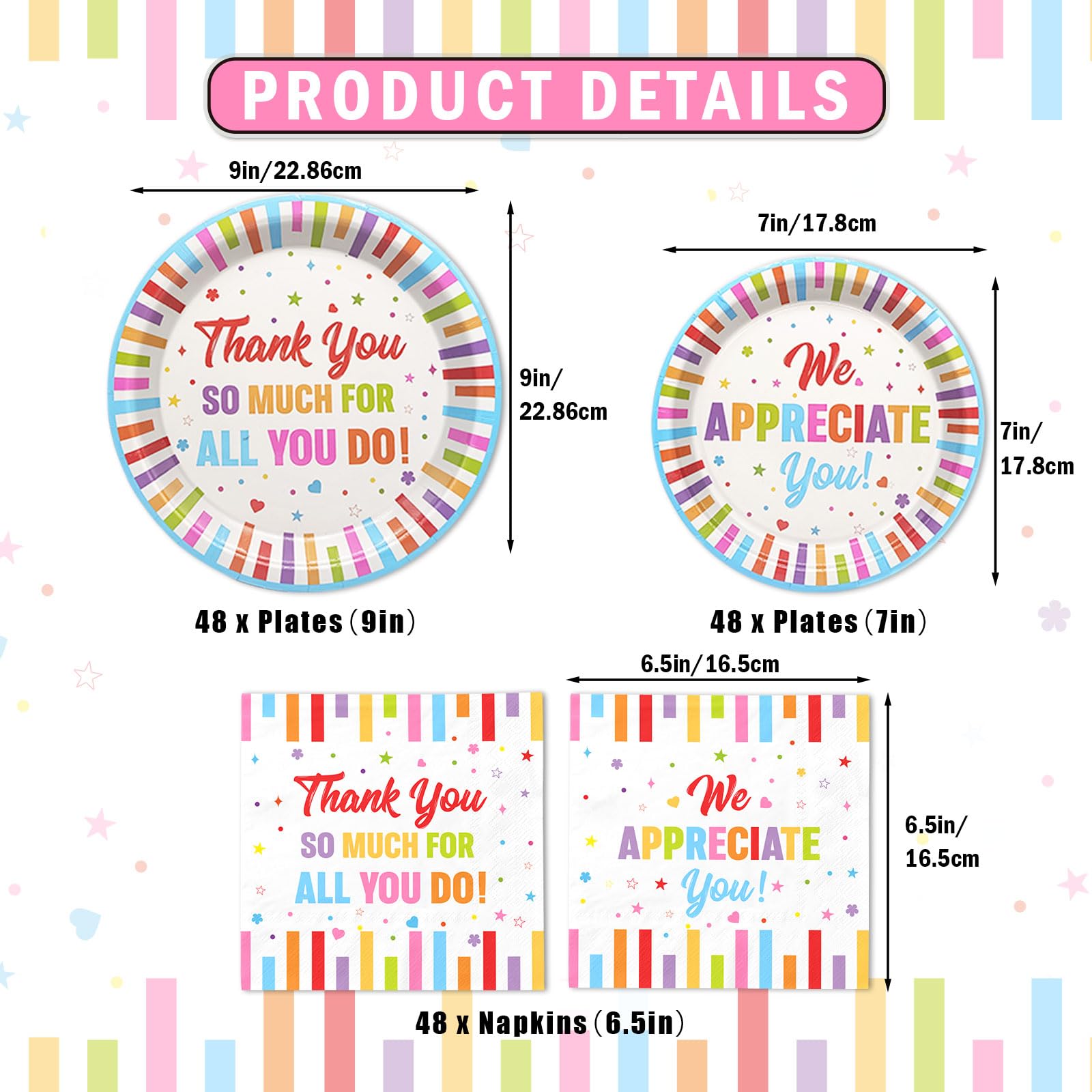 Yavxzvbw 144Pcs Thank You Party Plates Napkins We Appreciate You Decorations Thank You Party Supplies Decoration Thank You Decorations Thank You for All You Do Thank You Appreciation Decorations