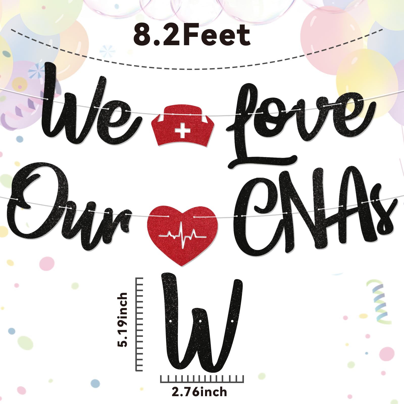 We Love Our CNAs Banner - CNA Appreciation Week Decorations, Happy CNAs Week Banner, Nurse RN Appreciation Party Decorations Black Glitter